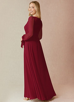 Azazie Leonia Bridesmaid Dresses Burgundy A-Line Long Sleeve Chiffon Dress image2