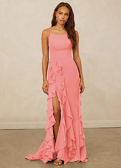 Christian Siriano Bridal for Azazie 1006 Bridesmaid Dresses Coral Mermaid Ruched Chiffon Dress image3