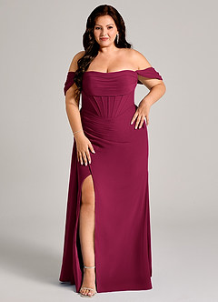 Azazie Amyra Abiti da Damigella Abito Convertibile Tubino in Chiffon Spalle Scoperte Borgogna image12