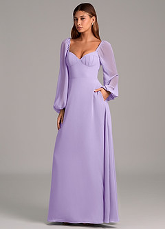 Azazie Annistyn Abiti da Damigella Abito A-Line in Chiffon Manica Lunga Lilla image1