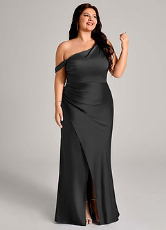Azazie Madelyn Bridesmaid Dresses Black Mermaid One Shoulder Stretch Satin Convertible Dress image13