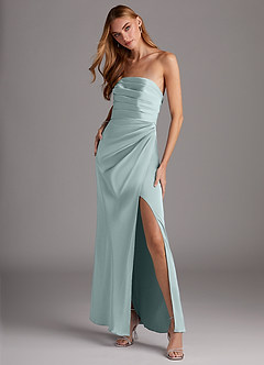 Azazie Lexie Bridesmaid Dresses Sea Glass Sheath Strapless Stretch Satin Convertible Dress image4