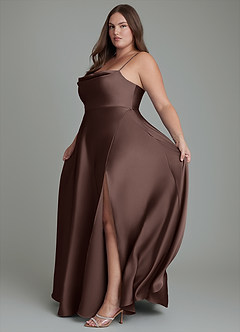 Azazie Elle Bridesmaid Dresses Ganache A-Line Pleated Stretch Satin Dress image14