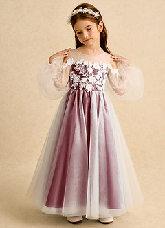 Azazie Zimi Flower Girl Dresses Burgundy Ball-Gown Sweetheart Neckline Tulle Dress image3