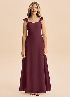Azazie Mavie Junior Abito A-Line in Chiffon Increspato Cabernet image4