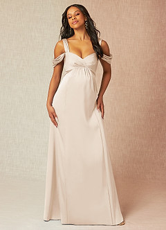 Azazie Rhea Maternity Bridesmaid Dresses A-Line Off-The-Shouler Pleated Stretch Satin Floor-Length Dress image4