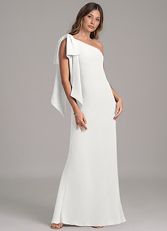 Azazie Capri Bridesmaid Dresses White A-Line One Shoulder Chiffon Dress image4