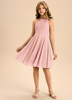 Azazie Charlize Junior A-linja Pliseerattu Sifonki Mini Nuorempi morsiusneito Pukeutua image1