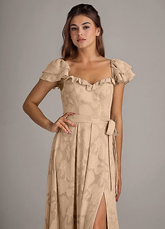 Azazie Aricella Brautjungfernkleider A-Linie Korsett Blumen-Burnout Kleid Champagner image6