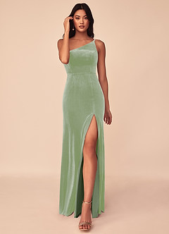 Azazie Kala Bridesmaid Dresses Dusty Sage A-Line One Shoulder Velvet Dress image1