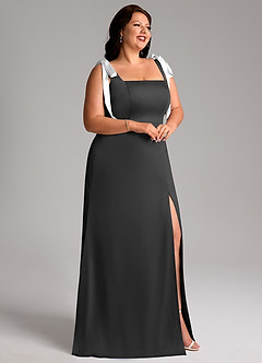 Azazie Frostine 신부 들러리 드레스 A라인 절하다 스트레치 새틴 바닥 길이 드레스 image7