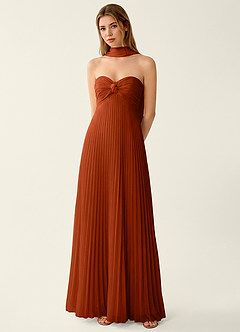 Clementine Paprika Chiffon 3D Flowers A-line Prom Dress image4