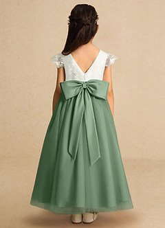 Azazie Pookie Flower Girl Dresses Matcha A-Line Lace Tulle Dress image5