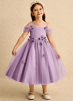 Azazie Juni Abiti da Ragazza di Fiori Abito Principessa in Tulle Plissettato Glicine image1