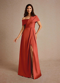 Azazie Milton Mother of the Bride Dresses Rust A-Line Pleated Stretch Satin Dress image1
