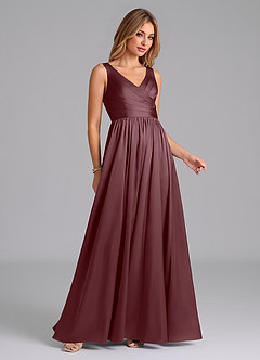 Azazie Keyla Bridesmaid Dresses Sangria A-Line Pleated Stretch Satin Dress image5