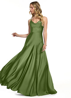 Azazie Kayla Bridesmaid Dresses Juniper Sheath Side Slit Stretch Satin Dress image3