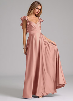Azazie Leilani Bridesmaid Dresses Rosette A-Line Ruched Stretch Satin Dress image4