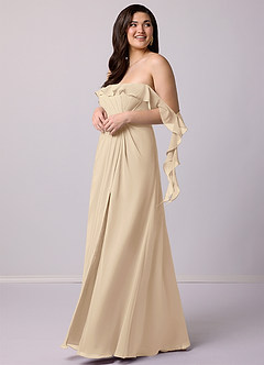 Barbie ♥ Azazie Bridesmaid Dresses Champagne A-Line Off the Shoulder Chiffon Convertible Dress image11