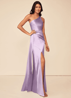Azazie Maron Bridesmaid Dresses Frosted Lilac A-Line One Shoulder Stretch Satin Dress image3