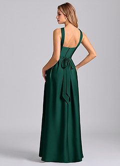 Azazie Dixie Bridesmaid Dresses Emerald A-Line Pleated Stretch Satin Dress image5