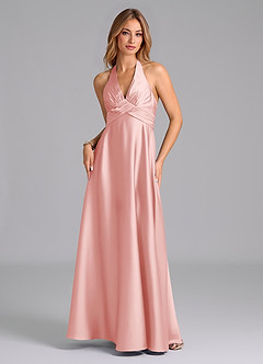 Azazie Tessie Suknie dla druhen Linia A Pofałdowany Satyna elastyczna Do ziemi Sukienka image5