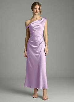 Azazie Emerson Bridesmaid Dresses Frosted Lilac Mermaid Off the Shoulder Stretch Satin Dress image5