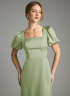 Azazie Fyona Vestidos de damas de honor Vestido de Salvia Polvorienta de Satén Elástico de Corte en A con Plisado image6