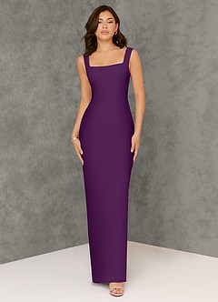 Azazie Flori Bridesmaid Dresses Grape Sheath Square Neckline Chiffon Dress image1