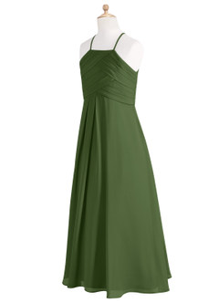 Azazie Ginger Junior Olive A-Line Pleated Chiffon Dress image9