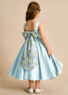 Azazie Doodlebug vestidos de niña de las flores Vestido de Vidrio Marino de Satin Mate de Corte En A con Lazo image3