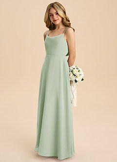 Azazie Shale Junior Robe Trapèze en Mousseline de soie Arc Vert Sauge image6