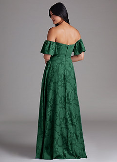 Azazie Sue Bridesmaid Dresses Dark Green A-Line Off the Shoulder Floral Burnout Convertible Dress image3
