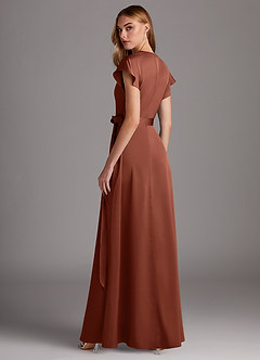 Azazie Nico Brautjungfernkleider A-Linie V-Hals Stretch-Satin Kleid Lehm image5
