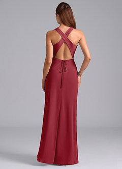 Azazie Evadne Brautjungfernkleider A-Linie Plissee Chiffon Kleid Granatapfelrot image7