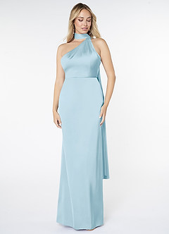Azazie Kaylani Bridesmaid Dresses Sky Blue Mermaid High Neck Stretch Satin Dress image1