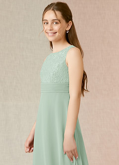 Azazie Snow Junior A-Linie Spitze Chiffon Kleid Agave image5