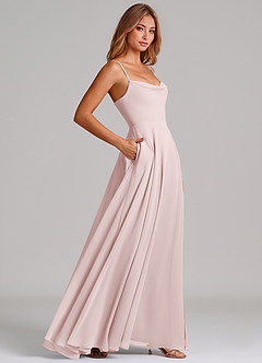 Azazie Elle Robes de demoiselle d'honneur Robe Trapèze en Mousseline de soie Plissée Rose Pâle image5