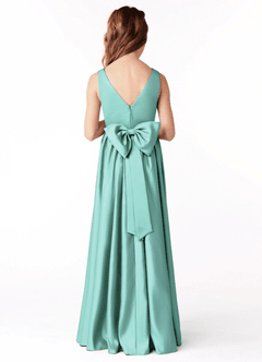 Azazie Hathaway Junior Aqua A-Line Bow Stretch Satin Dress image1
