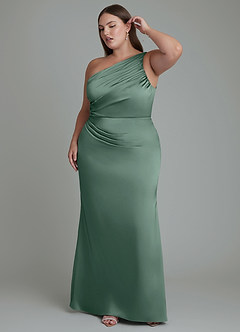 Azazie Akilah Jurken voor bruidsmeisjes Jurk van Stretch Satijn met Zeemeermin One-shoulder Eucalyptus image10