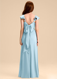 Azazie Everett Junior Vestido de Azul Cielo de Satén Elástico de Corte en A con Lazo image2