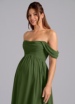 Azazie Saige vestidos de dama de honor de maternidad Vestido de Corte En A Plisado Hasta el suelo Gasa image6