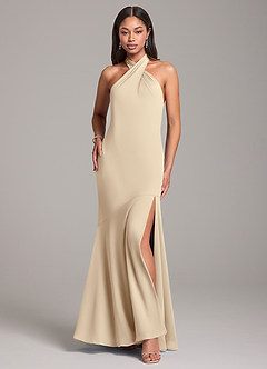 Azazie Lorena Brautjungfernkleider Meerjungfrau-Linie Plissee Chiffon Kleid Champagner image1
