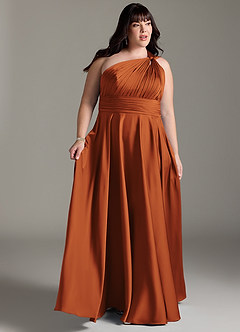 Azazie Charlize Bridesmaid Dresses Cinnamon A-Line One Shoulder Stretch Satin Dress image11