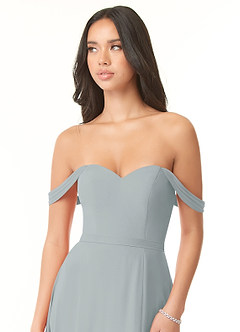 Azazie Aaron Bridesmaid Dresses Dolphin Grey A-Line Off the Shoulder Chiffon Convertible Dress image10