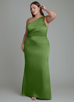 Azazie Akilah Robes de demoiselle d'honneur Robe Sirène en Satin extensible Asymétrique Basilic image10