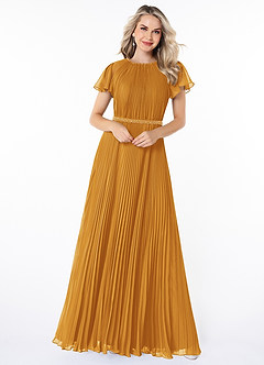 Azazie Kara At-home Try On Dresses A-Line Pleated Chiffon Floor-Length Dress image4