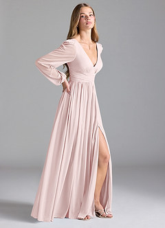 Azazie Norah Brautjungfernkleider A-Linie Gittergewebe Kleid Zartrosa image5