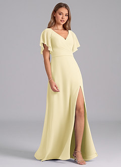 Azazie Ambrosia Bridesmaid Dresses Lemon Sorbet A-Line Pleated Chiffon Dress image5