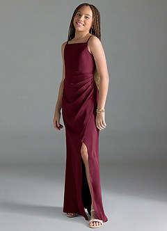 Azazie Leonis Junior Mulberry A-Line Pleated Stretch Satin Dress image4
